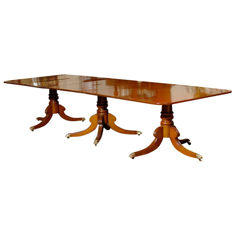 Fine Regency  Mahogany Triple Pedestal Dining Table