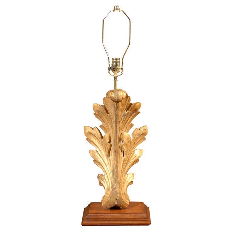 Gilt-Wood Acanthus Leaf Architectural Fragment Wired as a Lamp