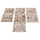 7 DUTCH DELFT TILES WITH MANGANESE DECORATIONS
