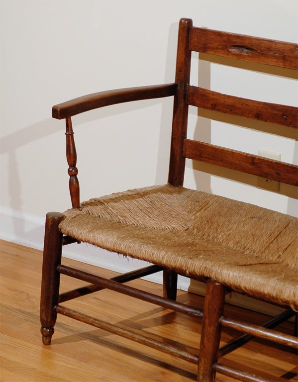 19th Century French Bench with Rush Seating 1