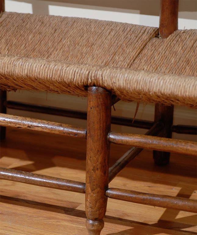 19th Century French Bench with Rush Seating 2