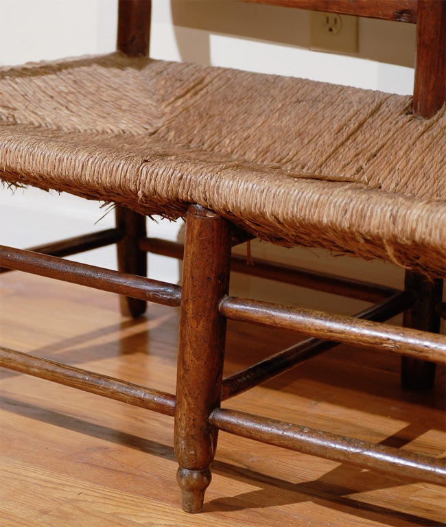 19th Century French Bench with Rush Seating 4