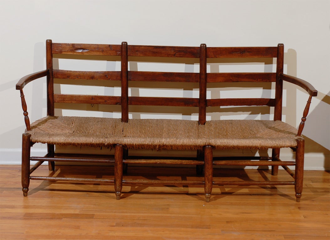 19th Century French Bench with Rush Seating 7