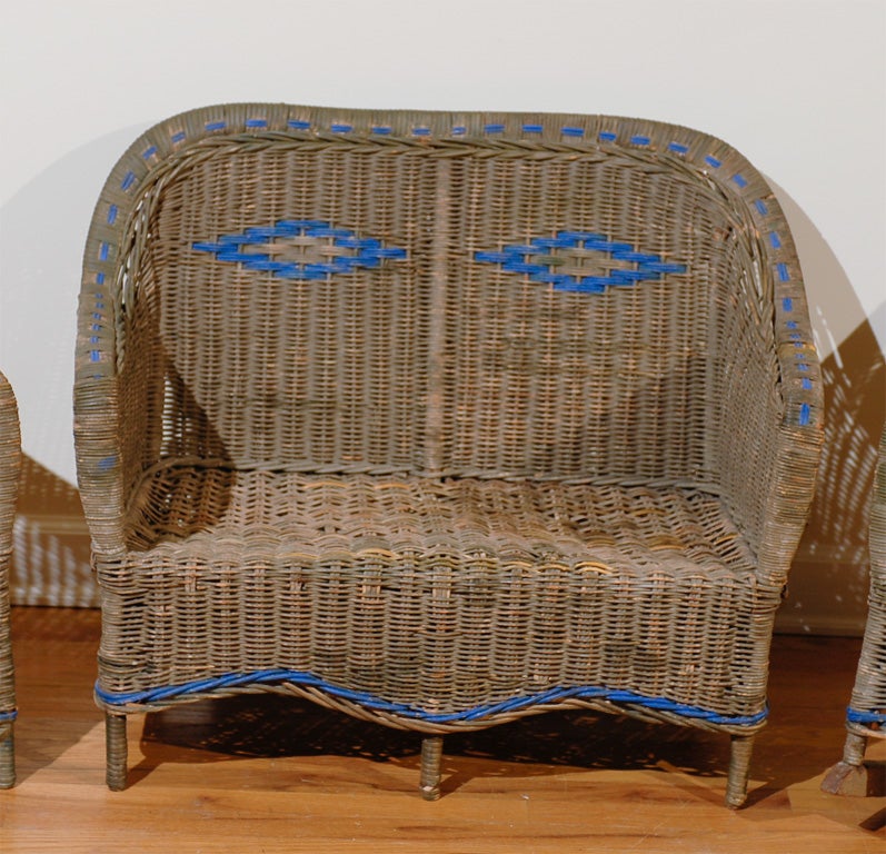 Paint 20th Century American Art Deco Wicker Child's Sofa Set