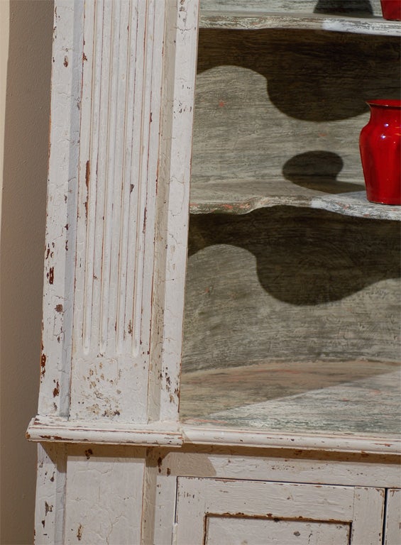 19th Century English Painted Blue- Grey Corner Cupboard c 1880s For Sale