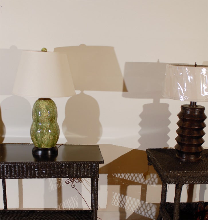 Pair of Hand Thrown Green Ceramic Lamps by Charlie West