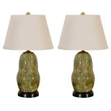 Pair of Hand Thrown Green Ceramic Lamps by Charlie West