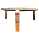 Circular slate top cocktail table with nickel legs