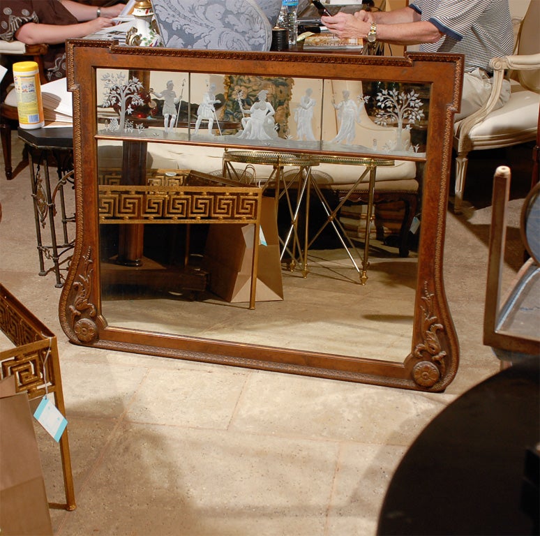 English Early 20th Century Georgian Style Over Mantle Mirror with Etched Panels