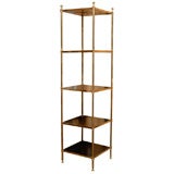 NEOCLASSICAL BRASS ETAGERE WITH BLACK SHELVES