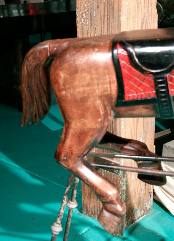 Carved Wood Carousel Horse on Iron Stand 2