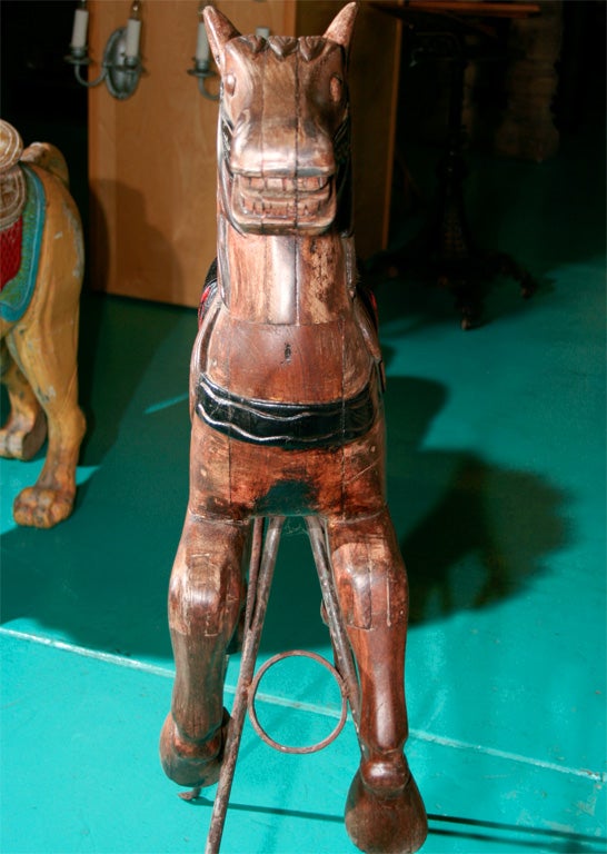 Carved Wood Carousel Horse on Iron Stand 4