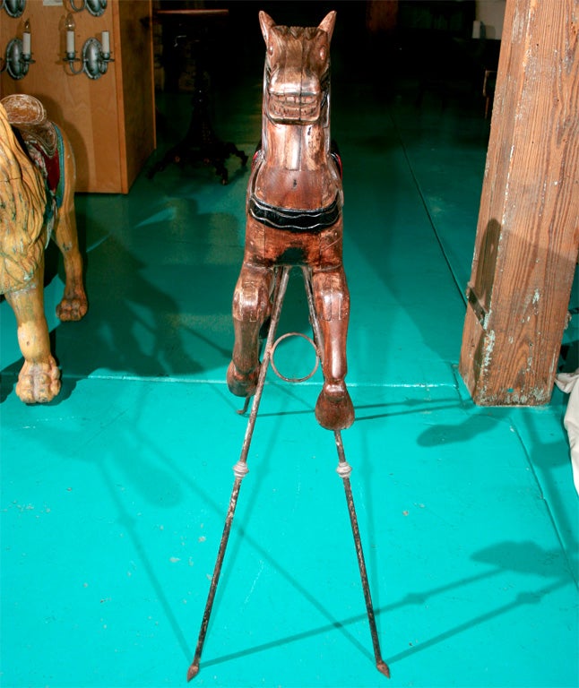 Carved Wood Carousel Horse on Iron Stand 5