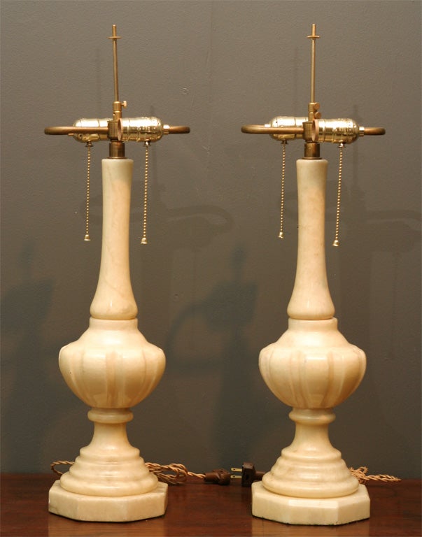 A Beautiful Pair of Balustrade Alabaster Lamps