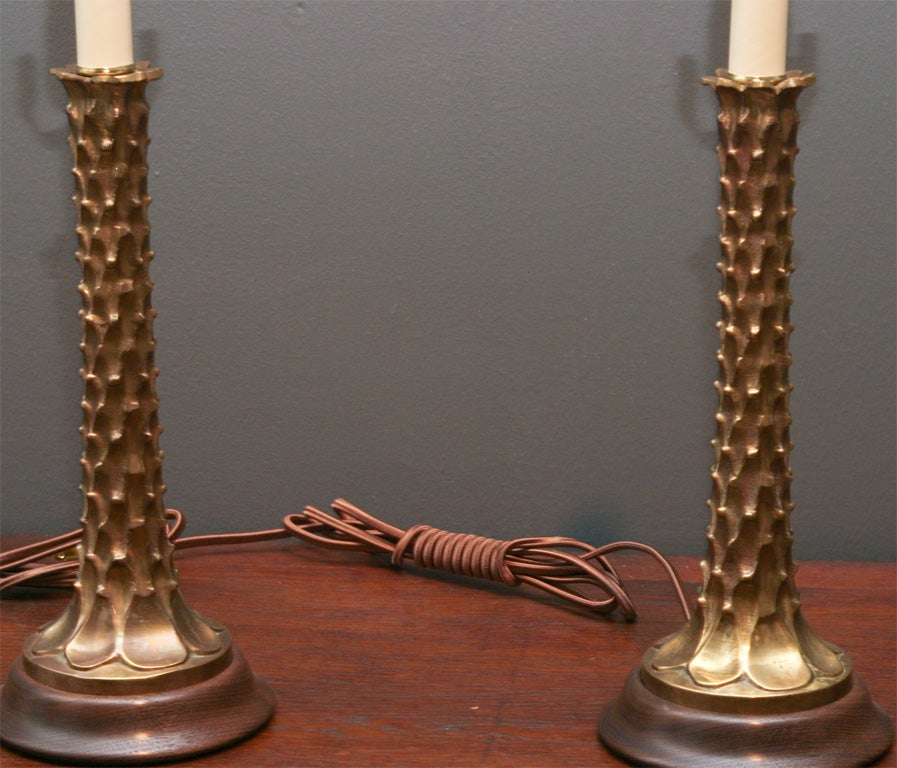 Pair of Acanthus Leaf Candlestick Lamps