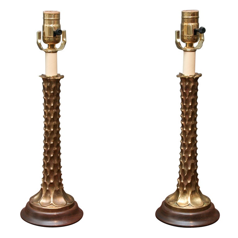 Pair of Acanthus Leaf Candlestick Lamps