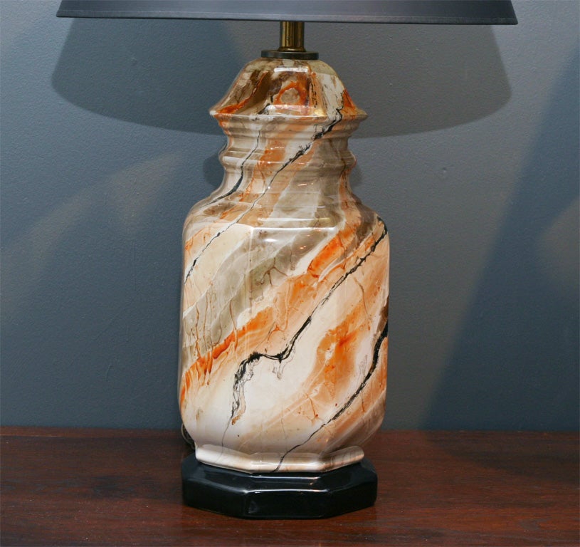 American Pair of Faux Marble Ceramic Lamps