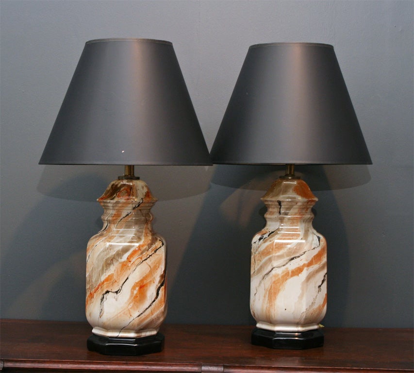 Pair of Faux Marble Ceramic Lamps 1