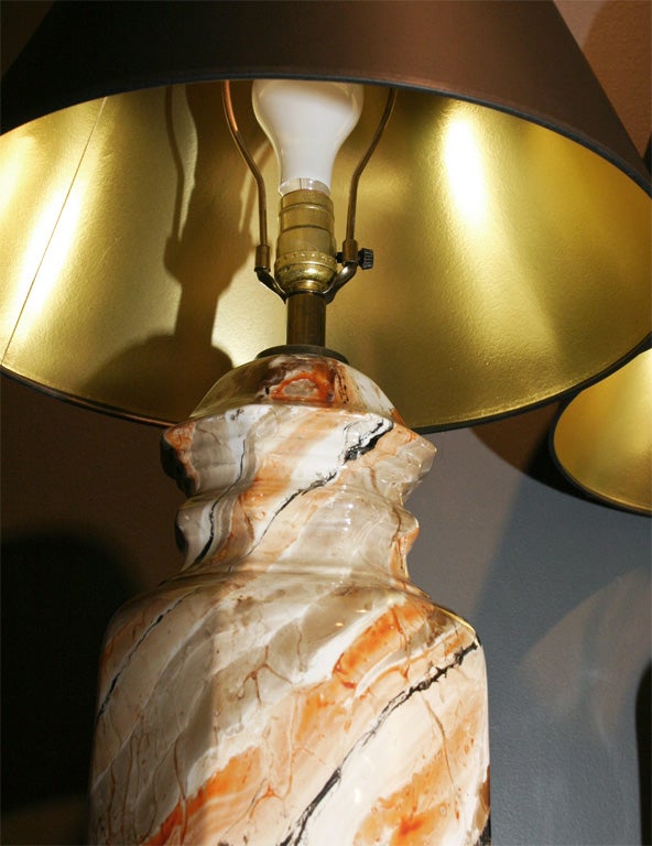 Pair of Faux Marble Ceramic Lamps 6