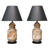 Pair of Faux Marble Ceramic Lamps