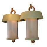 Pair of French Art Deco Lacquered Metal and Gilt Bronze Sconces, circa 1930
