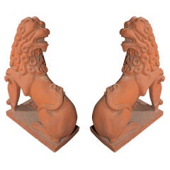 Antique A Pair of English Terracotta Lion Figures