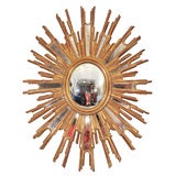 Oval Giltwood Sunburst Convex Mirror, France, 20th C.