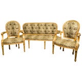 Antique 3 PIECE 19C FRENCH LOUIE STYLE SETTEE AND CHAIRS