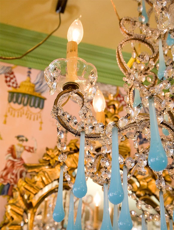 Mid-20th Century PAIR VINTAGE TIFFANY BLUE CHANDELIERS