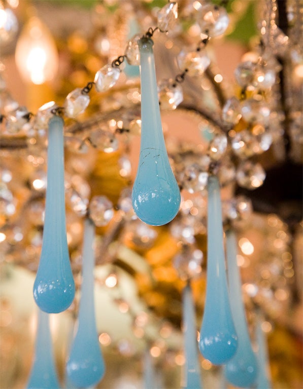 Bronze PAIR VINTAGE TIFFANY BLUE CHANDELIERS