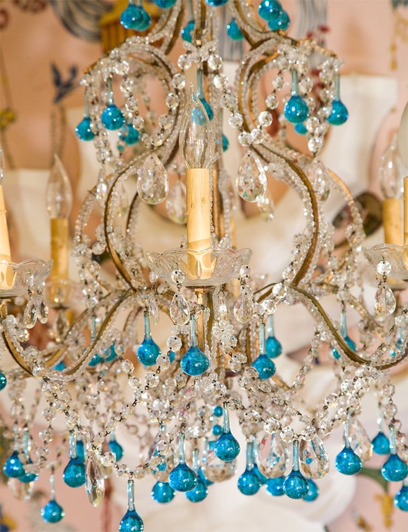 Mid-20th Century Vintage Turquoise Chandelier