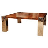 Burled Walnut and Chromed Legged Coffee Table Vintage Burled Walnut and Chromed Legged Coffee Table