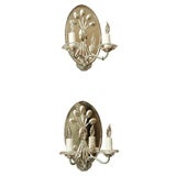 Pair of Etched and Beveled 2-Lite Mirror Back Sconces
