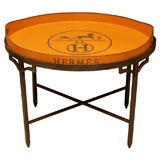 Hand Painted Hermes Tole Tray on Wrought Iron Stand