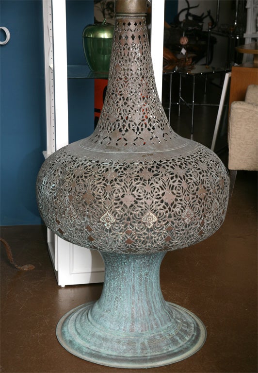 Monumental 10 ft Pierced Brass Indian Urn