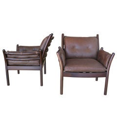 Pair of Leather Illum Wikkelso Armchairs