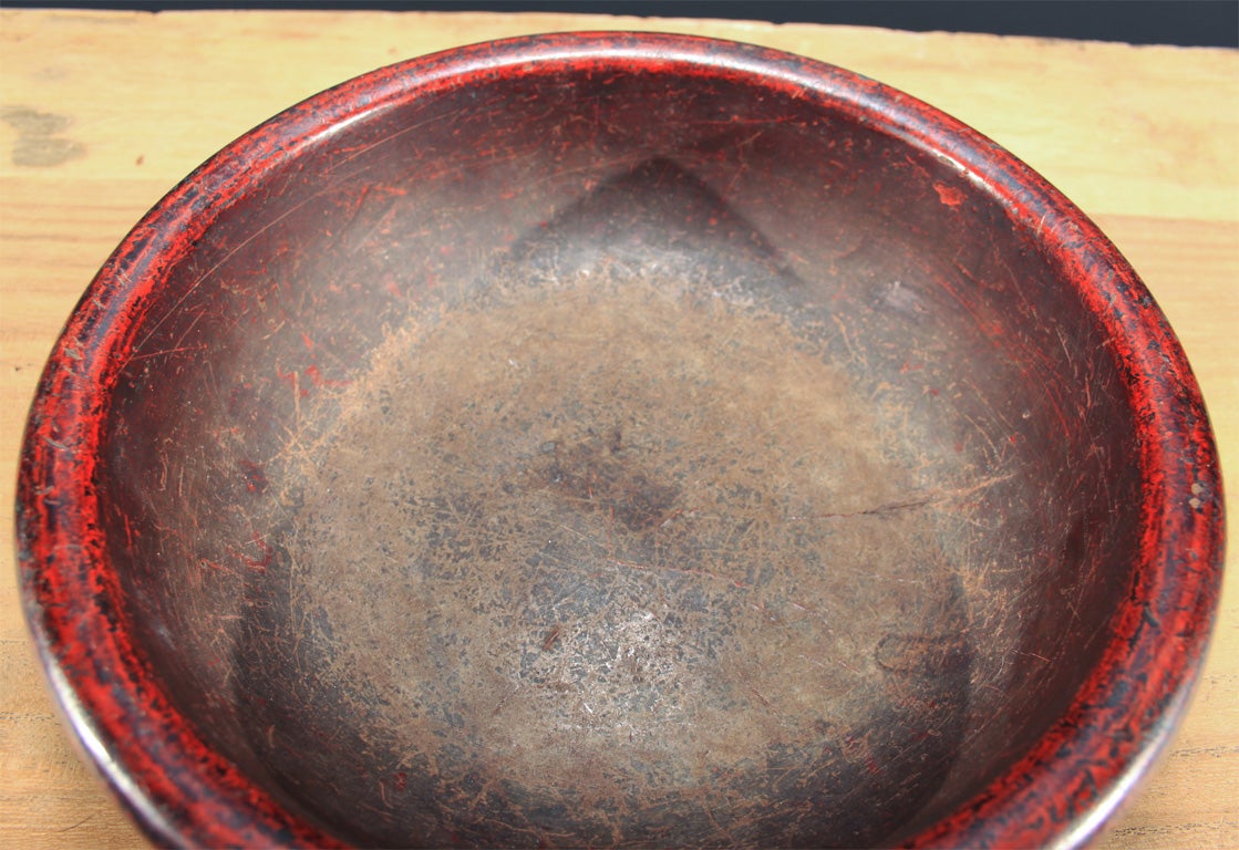 Japanese Negoro Lacquered Wood Bowl 6