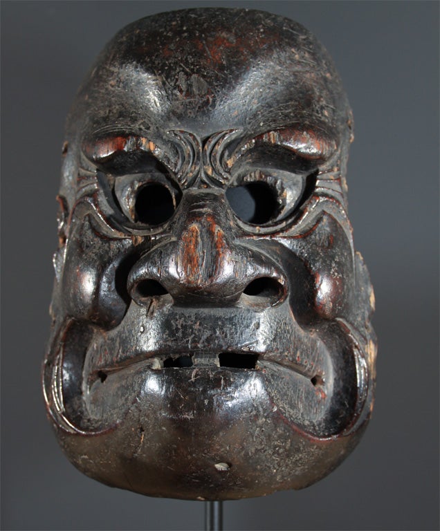 Three Japanese Carved Wood Theatrical Masks 1