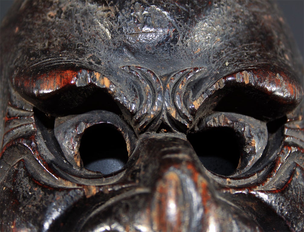 Three Japanese Carved Wood Theatrical Masks 4