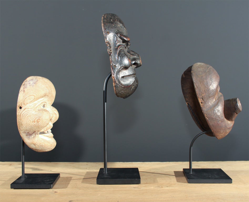 Three Japanese Carved Wood Theatrical Masks 6
