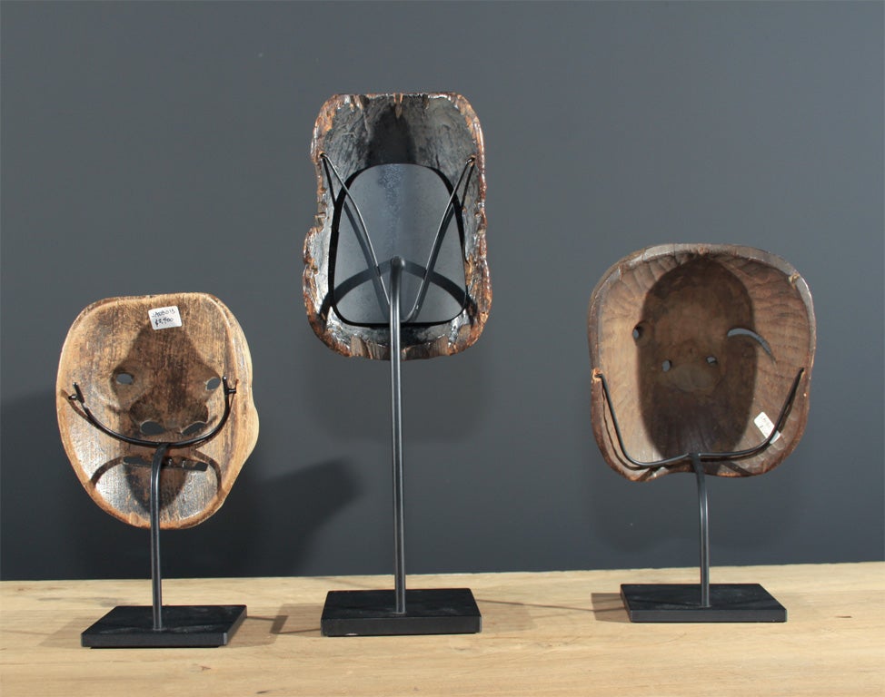 Three Japanese Carved Wood Theatrical Masks 7