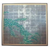 Antique Japanese Two-Panel Silver Leaf Screen with Autumn Grasses
