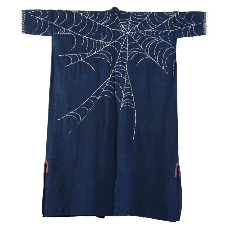 Japanese Indigo Farmer’s Jacket with Spider Web For Sale