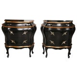 Pair of Italian Black Bombe Chests - Bedsides