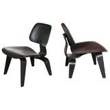 Pr. of Eames LCW chairs in black aniline dye finish