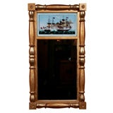 Antique American Giltwood Eglomise Ship Mirror, Circa 1825
