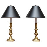 Pair of 19th Century English Brass Candlestick Lamps