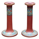 Pair of 19th Century Red Ware Candlesticks