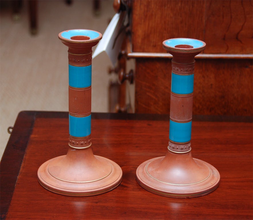 Pair of 19th Century Red Ware Candlesticks