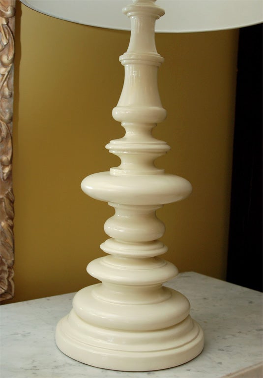 Wood Turned White Pagoda Lamp with Espresso Cork Shade